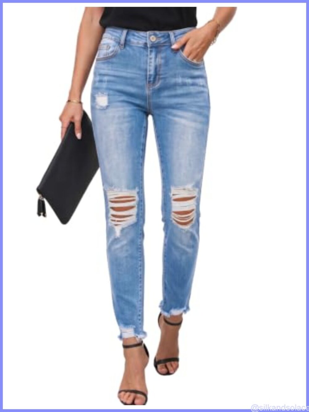 Women's Boyfriend Jeans Stretchy Ripped Distressed Straight Leg Denim Pants